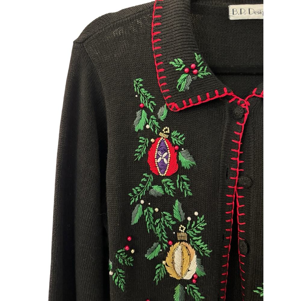 Christmas Holiday Sweater BP Designs Sm Ramie Blend Cardigan Teacher Winter VTG - Picture 5 of 7